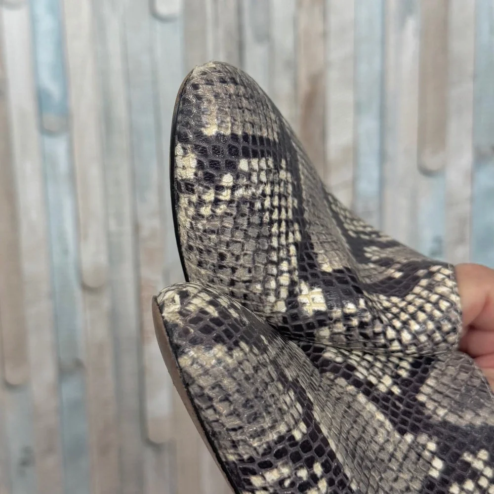 J Crew Sophie Mule Snakeskin Leather Block Heel Slip On Shoes Gray Pointed Toe 8